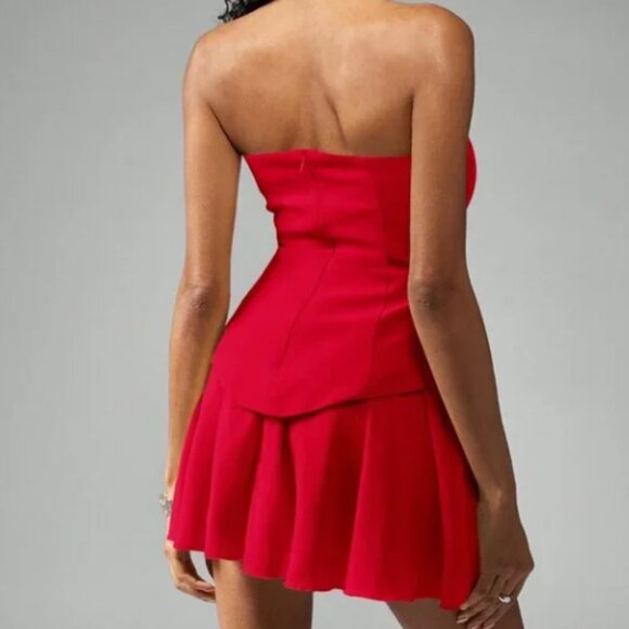 Missguided Red Strapless Satin Top Flowing Layered Chiffon Mini Prom Dress L 38" - Picture 2 of 9